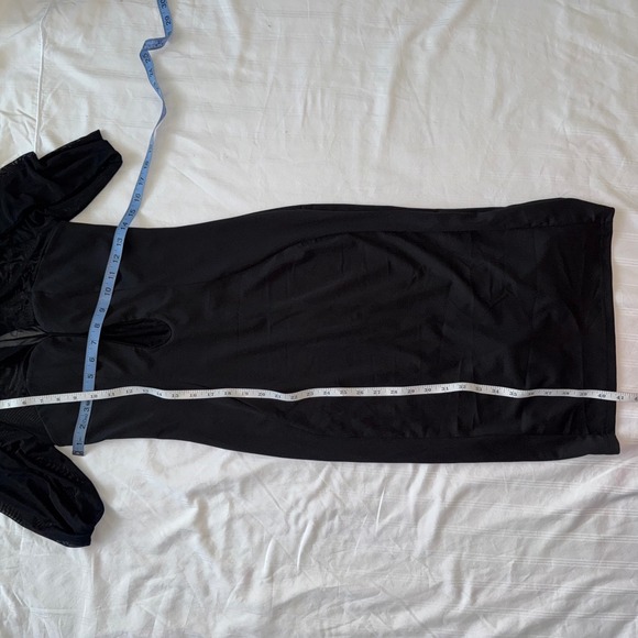 Commense Black Sheer Mesh Long Sleeve Bodycon Midi‎ Dress Cut Out Party Size M - Picture 9 of 17